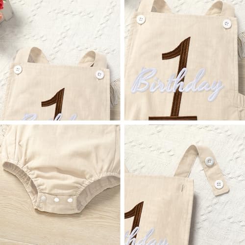 Baby Girls Boys Boho 1st Birthday Outfit Backless Overalls Romper for Cake Smash Photo Shoot