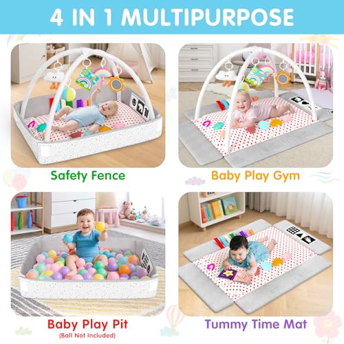 Baby Play Gym Mat Baby Toys Tummy Time Mat with 5 Detachable Toy Activity Center Newborn Infant Toy Babies Boy Girl Gifts for Babies Toys 0-3-6-12 Months Newborn Infant Babies Essentials Gift