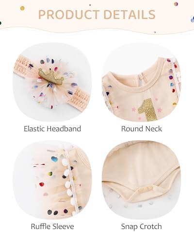Baby Girl 1st Birthday Outfit First Clothes One Year Old Gifts Romper Tulle Summer Dress Bodysuit Cake Smash Outfits