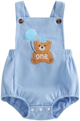 Baby Boy Birthday Outfit Half/One Animal Embroidery Romper Backless Bodysuit Jumpsuit Overalls Cake Smash Outfit