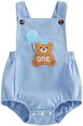 Baby Boy Birthday Outfit Half/One Animal Embroidery Romper Backless Bodysuit Jumpsuit Overalls Cake Smash Outfit