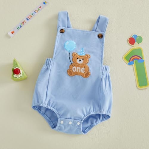 Baby Boy Birthday Outfit Half/One Animal Embroidery Romper Backless Bodysuit Jumpsuit Overalls Cake Smash Outfit