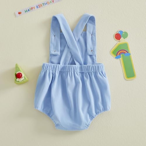 Baby Boy Birthday Outfit Half/One Animal Embroidery Romper Backless Bodysuit Jumpsuit Overalls Cake Smash Outfit