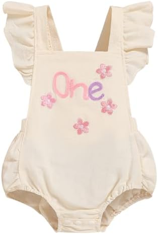 Baby Girls First Birthday Outfits Ruffle 1st Birthday Romper Backless Bodysuit Cake Smash Outfits