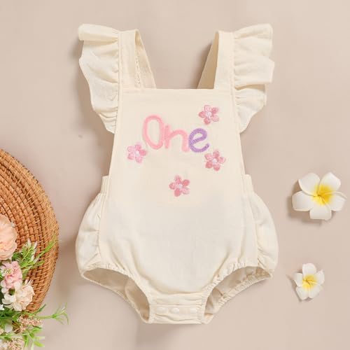 Baby Girls First Birthday Outfits Ruffle 1st Birthday Romper Backless Bodysuit Cake Smash Outfits