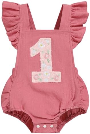 Baby Girls First Birthday Outfits Ruffle 1st Birthday Romper Backless Bodysuit Cake Smash Outfits