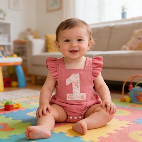 Baby Girls First Birthday Outfits Ruffle 1st Birthday Romper Backless Bodysuit Cake Smash Outfits