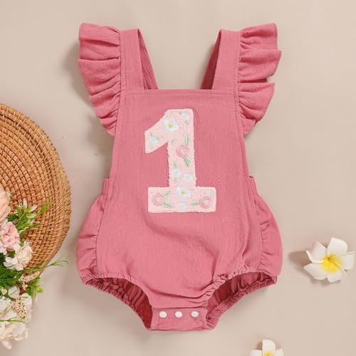 Baby Girls First Birthday Outfits Ruffle 1st Birthday Romper Backless Bodysuit Cake Smash Outfits