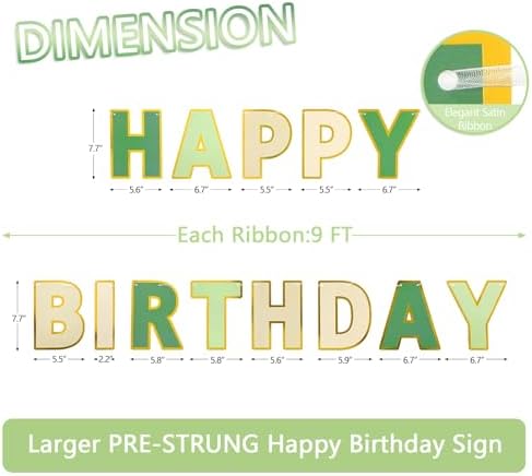 Happy Birthday Banner - 9ft Pre-Strung Happy Birthday Sign for Women, Men, Girls, Boys - No DIY Birthday Decorations & Party Supplies(Sage Green)