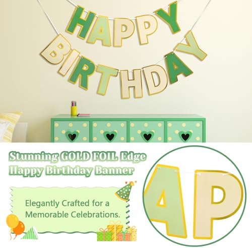 Happy Birthday Banner - 9ft Pre-Strung Happy Birthday Sign for Women, Men, Girls, Boys - No DIY Birthday Decorations & Party Supplies(Sage Green)