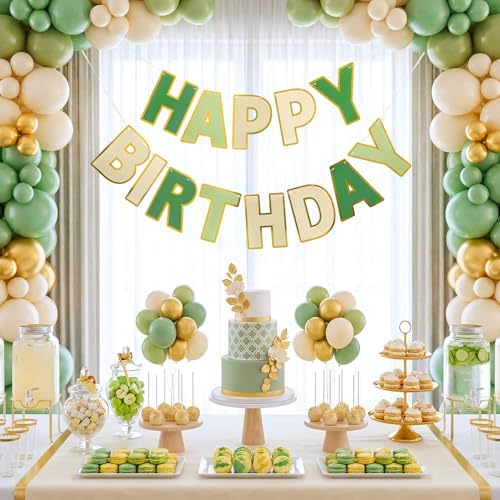 Happy Birthday Banner - 9ft Pre-Strung Happy Birthday Sign for Women, Men, Girls, Boys - No DIY Birthday Decorations & Party Supplies(Sage Green)