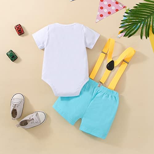 Baby Boys 1st Birthday Outfit Cake Smash Bowtie Romper +Suspenders + Pants Set Photo Shoot Clothes