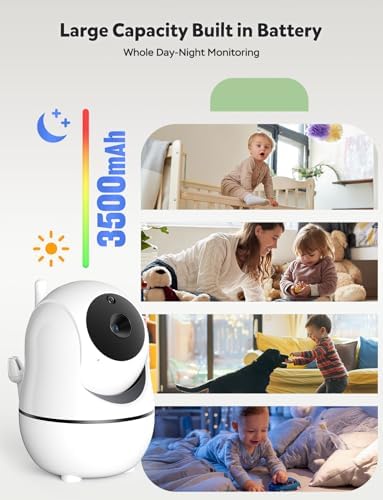 5" Baby Monitor with Camera and Audio, No WiFi Secure FHSS, 30-Hour Battery, Remote PTZ, Auto Night Vision, Room Temperature, Two-Way Audio，Lullabies，1000ft Range