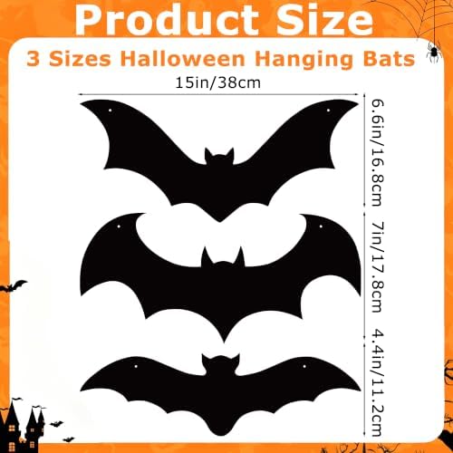 18 PCS Hanging Bats Halloween Decorations Large Spooky Flying Bats Outdoor Yard Decor 3 Size Plastic Realistic Hanging Bat for Halloween Party Porch Yard Lawn Tree Indoor Outdoor Home Decoration