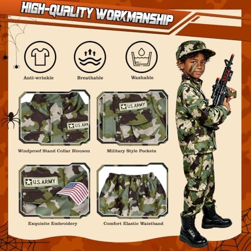 Kids Army Costume for Boys - 14 PCS Soldier Halloween Costume for Boys