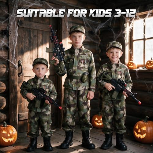 Kids Army Costume for Boys - 14 PCS Soldier Halloween Costume for Boys