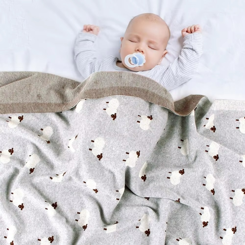 Knitted Baby Blanket with Cartoon Alpaca – Soft Newborn Swaddle & Receiving Blanket – Infant Stroller Wrap, Nursery Bedding Quilt for Baby Boys & Girls