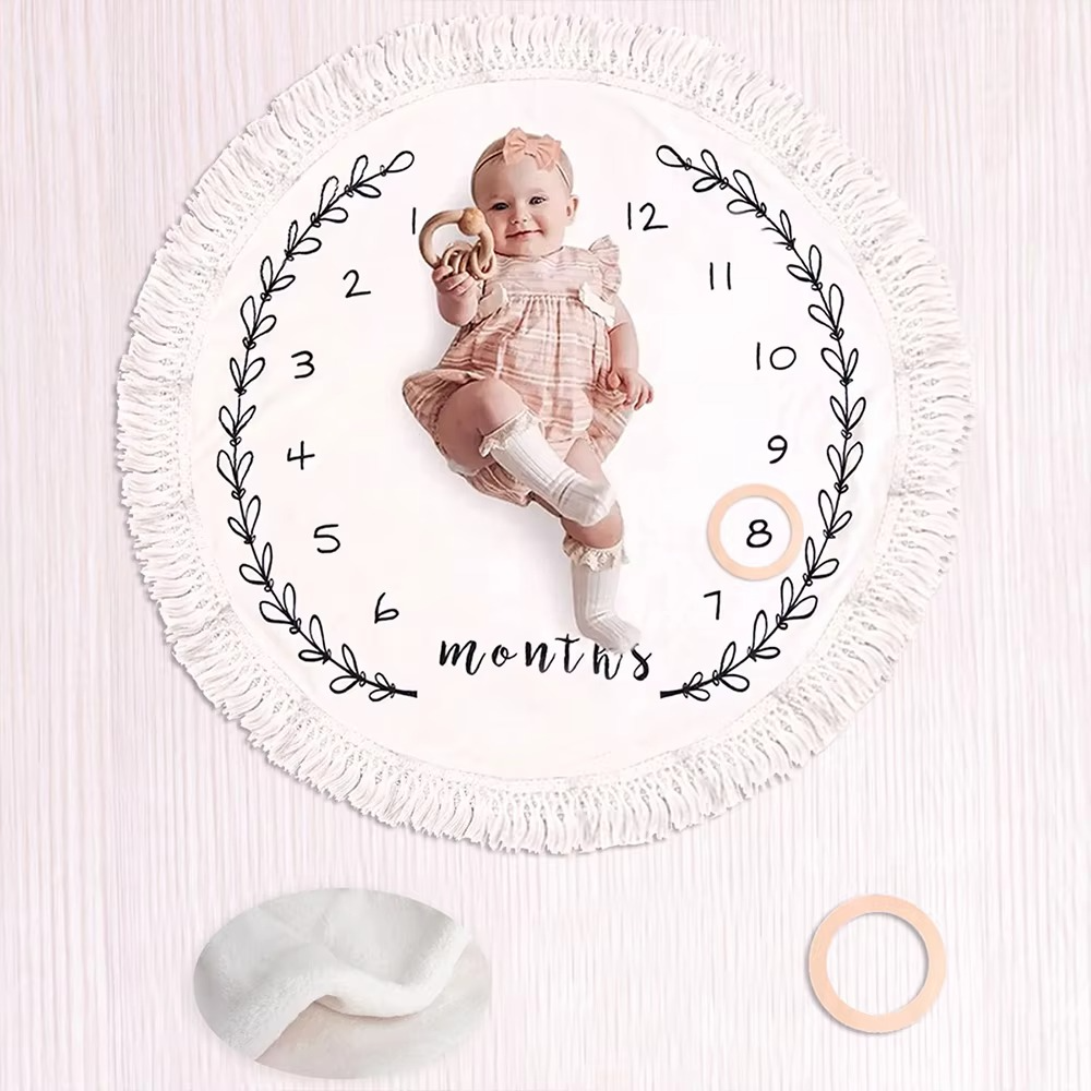 Flannel Baby Month Milestone Blanket – First Year Monthly Growth Photo Blanket – Newborn Photography Backdrop & Calendar – Baby Shower Keepsake Gift