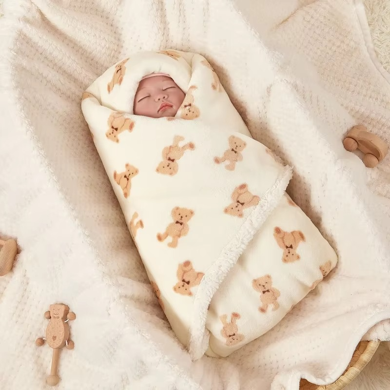 Winter Baby Blanket – Soft Flannel Lamb Fleece Swaddle Wrap for Newborns – Warm Baby Quilt, Stroller Blanket & Nursery Bedding for Boys & Girls