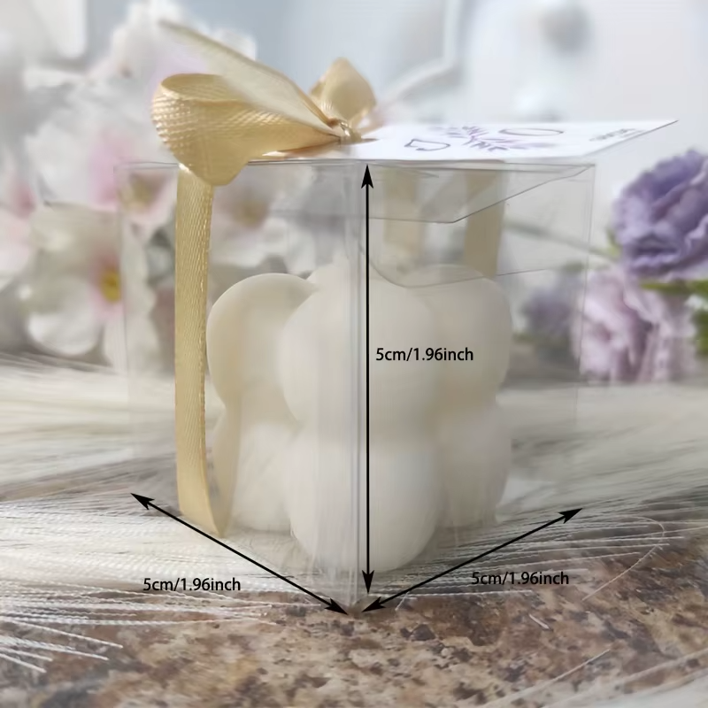 50PCS Transparent Gift Boxes – Clear PVC Favor Boxes 5x5x5cm – Wedding Candy Boxes for Party Favors, Candles, Treats & Gift Packaging