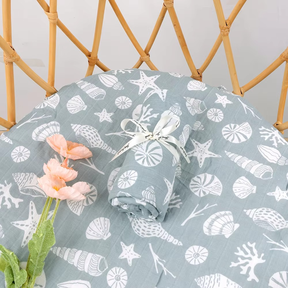 HappyFlute 1pc Baby Soft Muslin Swaddle 100% Cotton Blanket Comfortable Muslin Diaper 120*110cm For Kids