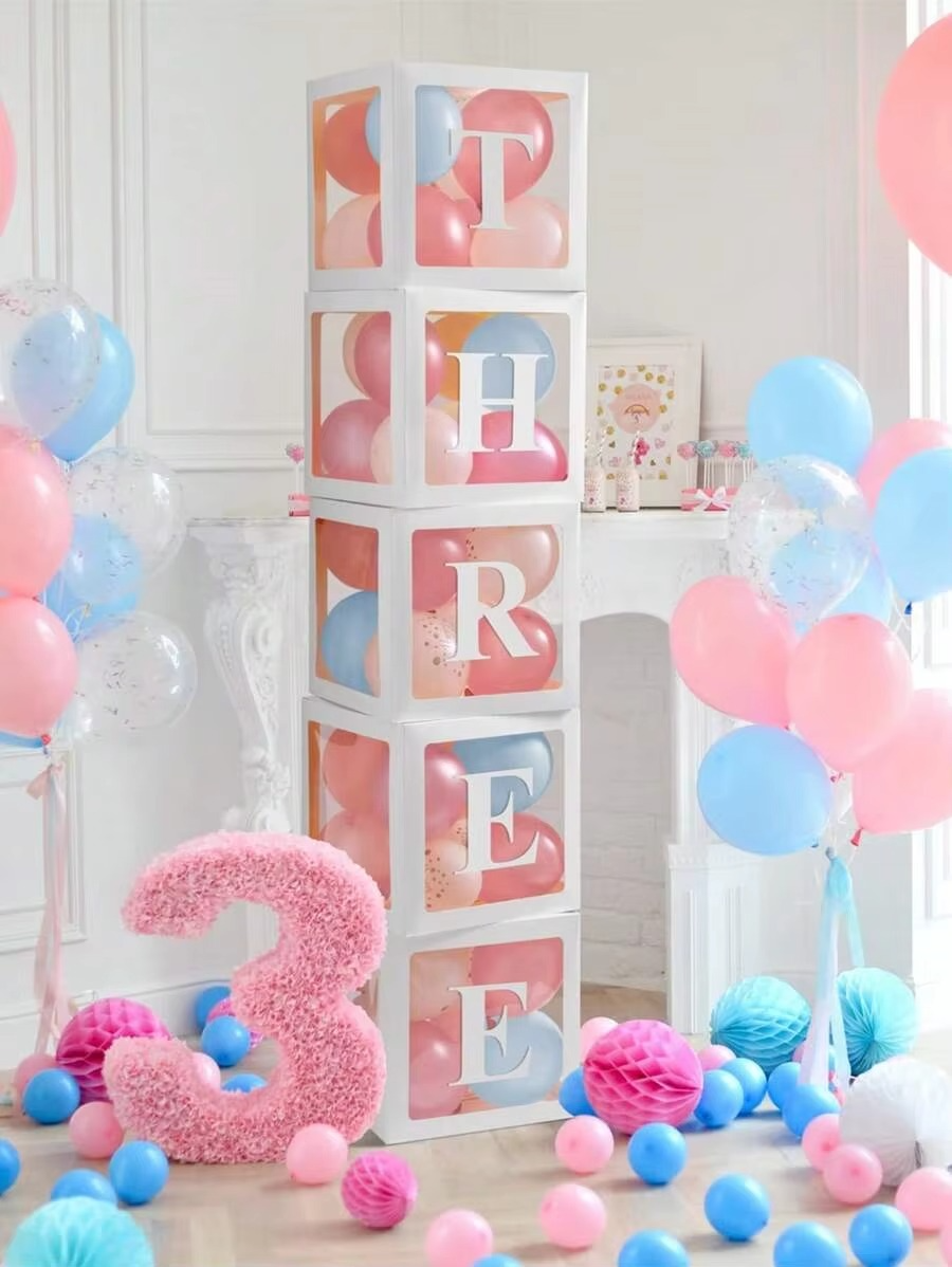 5PCS White Balloon Boxes with 52 A-Z Letters – Baby Shower Balloon Box Decoration – Gender Reveal, Birthday Party, Bridal Shower & Wedding Decor