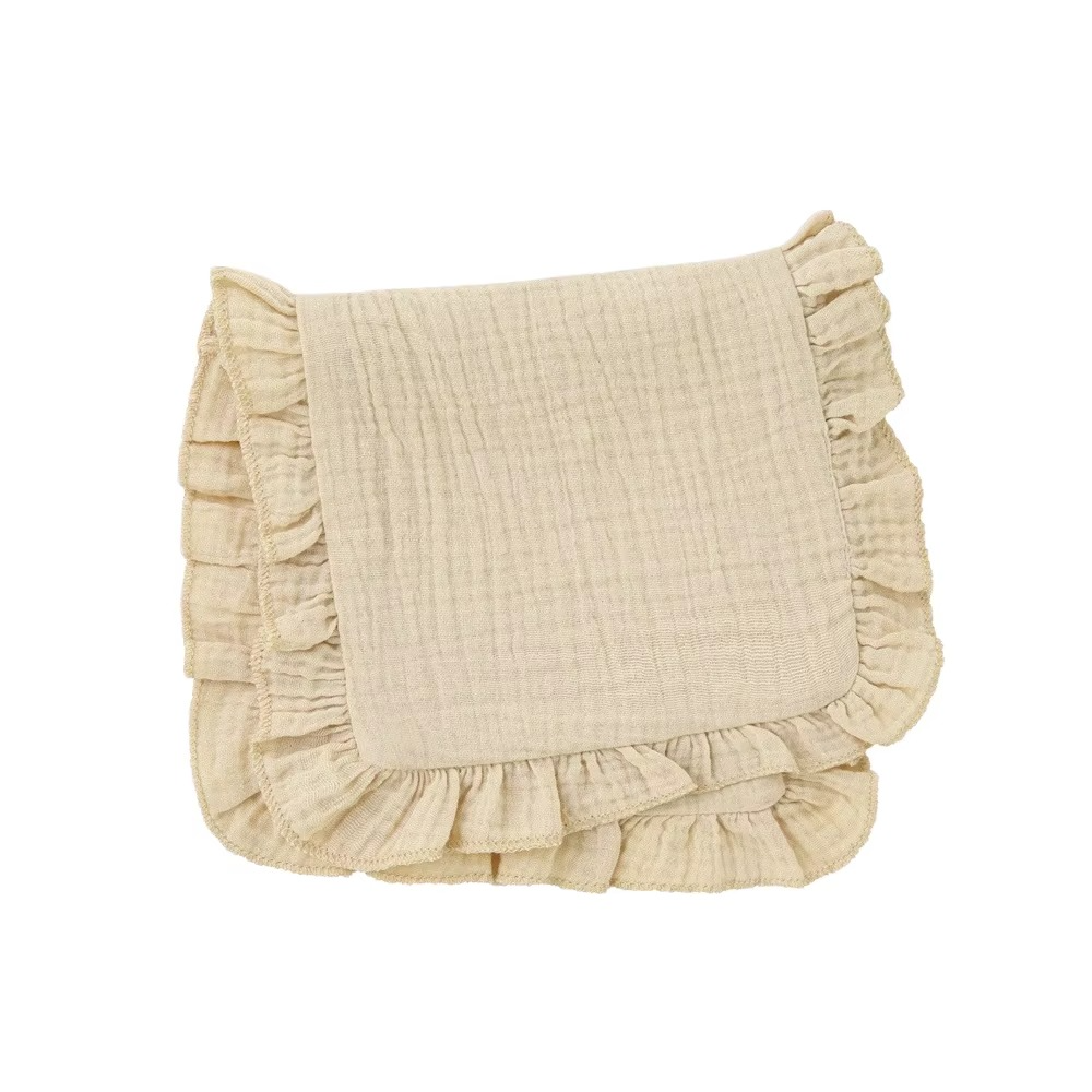 4PCS Muslin Cotton Burp Cloth Set – Soft Gauze Baby Burping Pads with Ruffled Edges – Absorbent Shoulder Cloths for Newborns & Infants