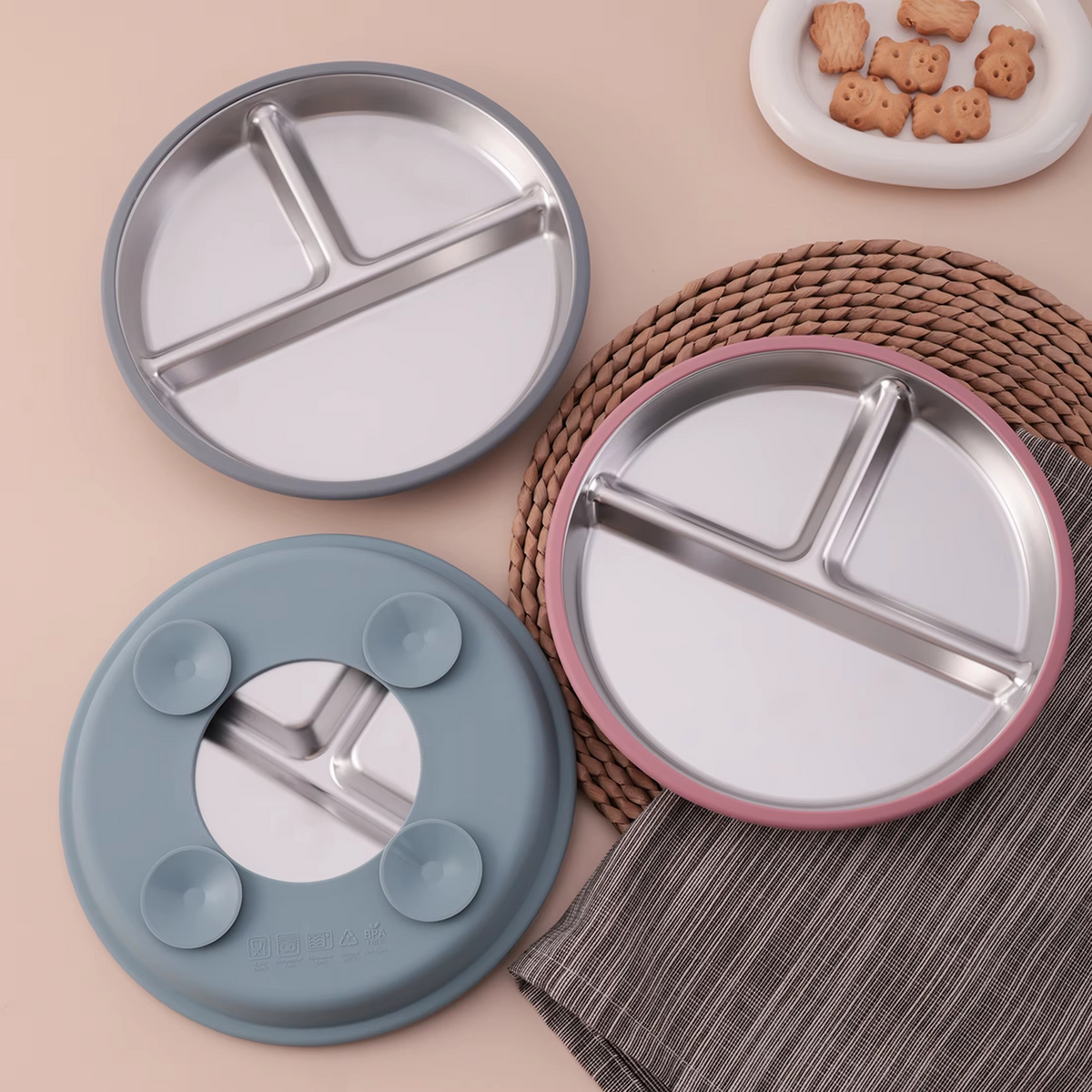 Color Kids Stainless Steel Suction Plate – Detachable Food-Grade Silicone Base – Baby Feeding Plate for Toddlers, Non-Slip Divided Tableware