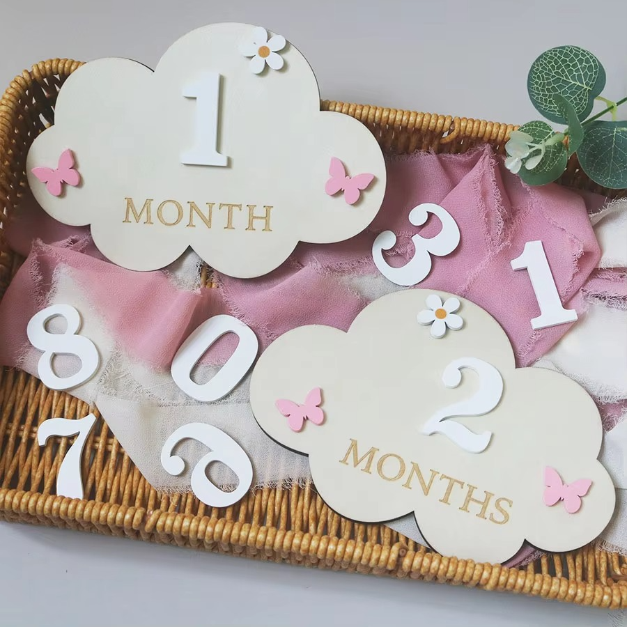 2PCS Newborn Photography Props – Wooden Baby Birth Announcement Signs – Custom Baby Name Announcement Plaques – Baby Memorial Keepsake & Baby Shower Gift