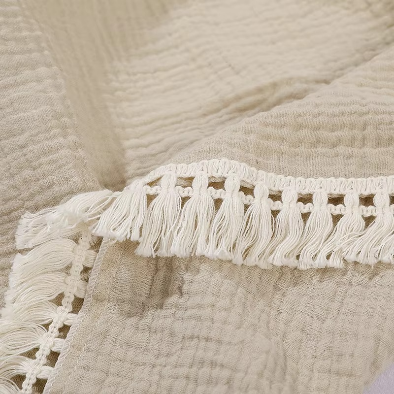 Cotton Muslin Swaddle Blanket with Tassels – Soft Newborn Receiving Blanket – Breathable Infant Sleeping Quilt, Baby Bed Cover & Stroller Blanket