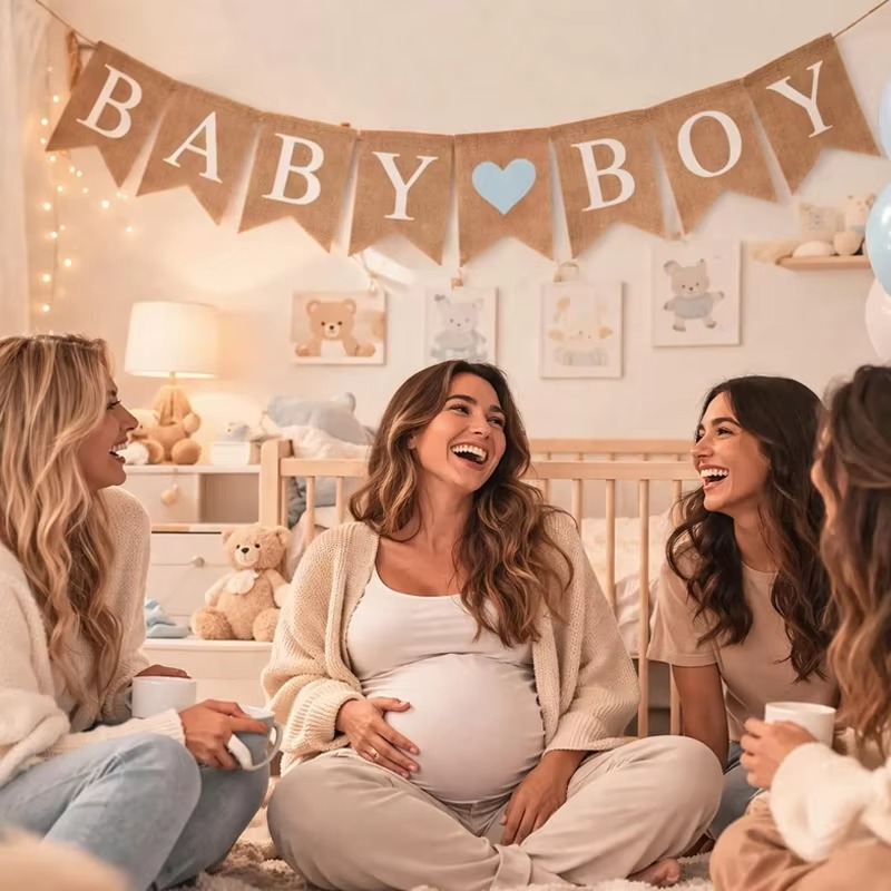 Baby Boy Banner Bunting Garland – Baby Shower Decorations for Boy – Gender Reveal Party Supplies – Pregnancy Announcement & Newborn Welcome Hanging Banner Decor
