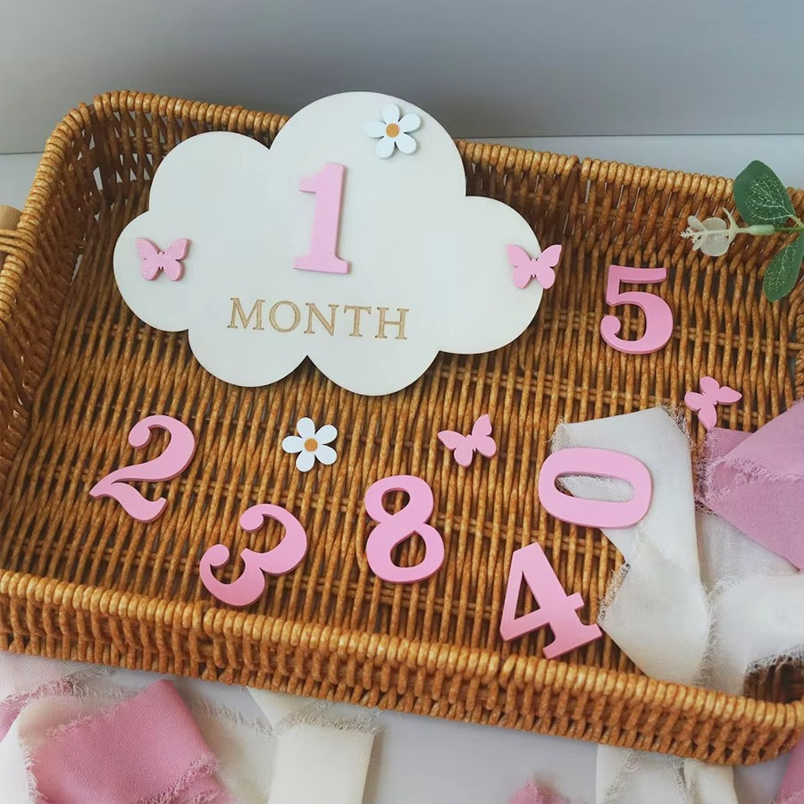 2PCS Newborn Photography Props – Wooden Baby Birth Announcement Signs – Custom Baby Name Announcement Plaques – Baby Memorial Keepsake & Baby Shower Gift