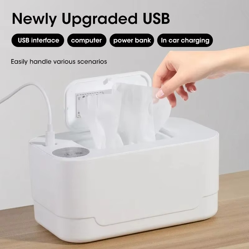 Portable Baby Wipe Warmer – USB Rechargeable Baby Wet Wipe Heater with LED Display – Adjustable Temperature Wipe Heating Box for Home & Travel