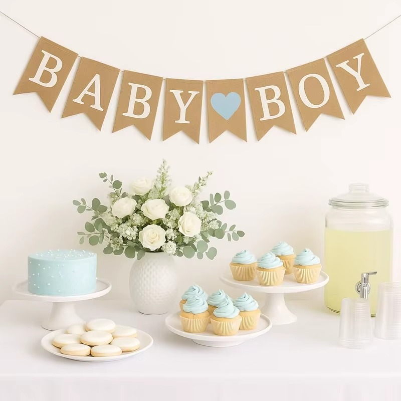 Baby Boy Banner Bunting Garland – Baby Shower Decorations for Boy – Gender Reveal Party Supplies – Pregnancy Announcement & Newborn Welcome Hanging Banner Decor