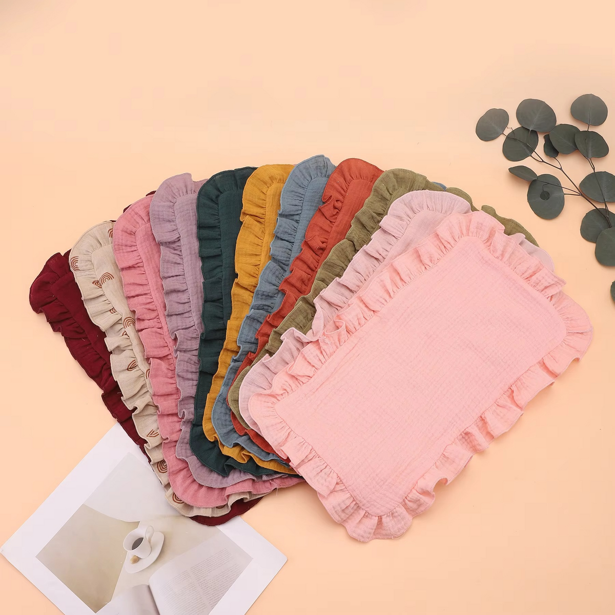 Soft Muslin Cotton Gauze Baby Burp Cloth – Ruffle Shoulder Burping Pad – Absorbent Newborn Burp Cloth for Feeding, Drooling & Spit-Up