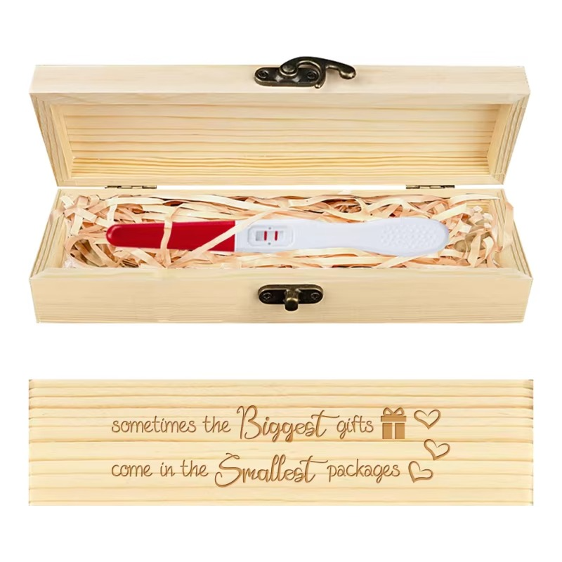 Pregnancy Announcement Wooden Keepsake Box – Pregnancy Test Reveal Gift Box with Slide Cover – Surprise Baby Announcement Memory Box for Mom, Dad & Grandparents