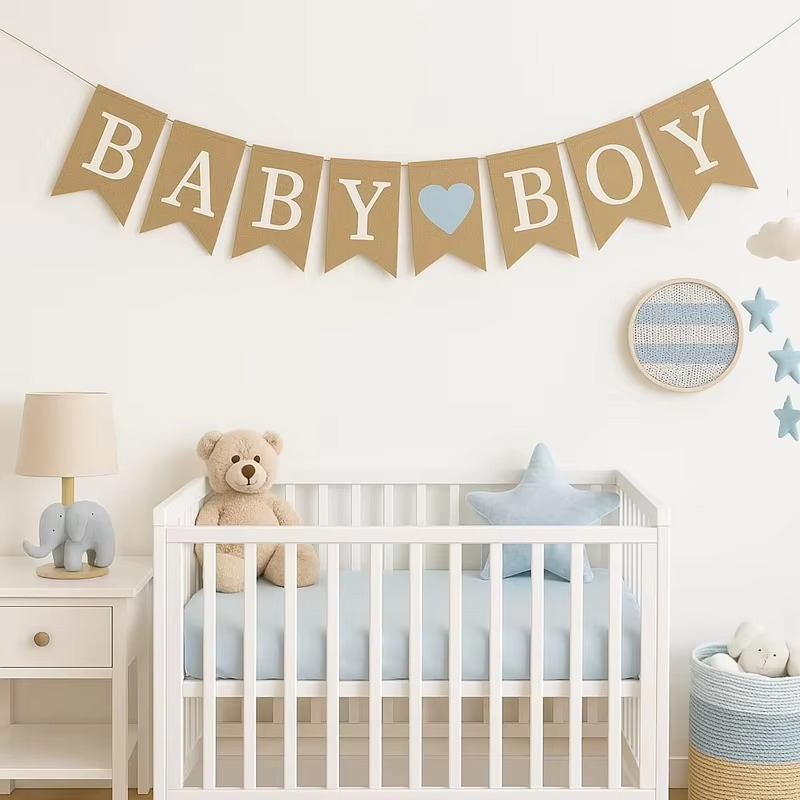 Baby Boy Banner Bunting Garland – Baby Shower Decorations for Boy – Gender Reveal Party Supplies – Pregnancy Announcement & Newborn Welcome Hanging Banner Decor