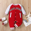 Fashionable Letter Printed Baby Boy Jumpsuit – Long Sleeve Round Neck Romper – Cute Personalized Infant Bodysuit Outfit for Newborn & Toddler Boys