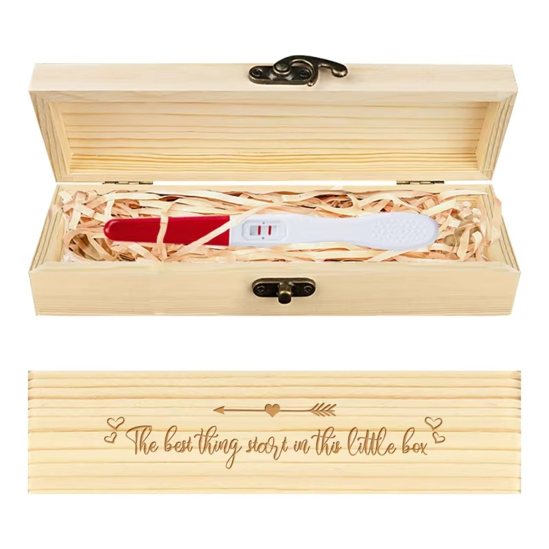 Pregnancy Announcement Wooden Keepsake Box – Pregnancy Test Reveal Gift Box with Slide Cover – Surprise Baby Announcement Memory Box for Mom, Dad & Grandparents