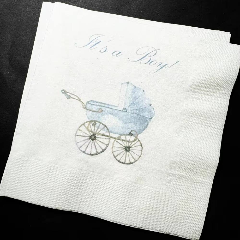 It’s A Boy Baby Shower Napkins – 20 Sheets Blue Baby Carriage Dessert Cocktail Napkins – Gender Reveal Party Supplies for Baby Boy Pregnancy Announcement Decorations