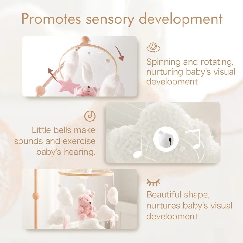 Baby Crib Mobile Rattle Toy 0-12Months Infant Soft Felt mobile Teddy Bear Bed Bell Hanging Toy Holder Bracket Crib Toy Gift