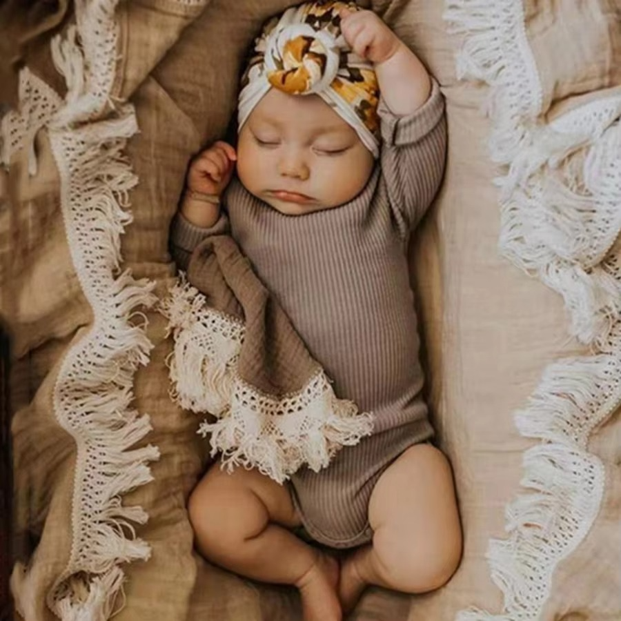 Baby Swaddle Blanket – Pure Cotton Muslin Wrap – Soft Newborn Receiving Blanket with Tassel – Breathable Crib Bedding & Stroller Cover for Infants