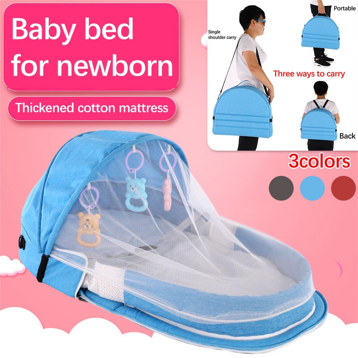 Portable Folding Baby Bed with Mosquito Net & Sun Canopy – Baby Nest Travel Crib – Foldable Infant Bassinet for Home, Travel & Camping