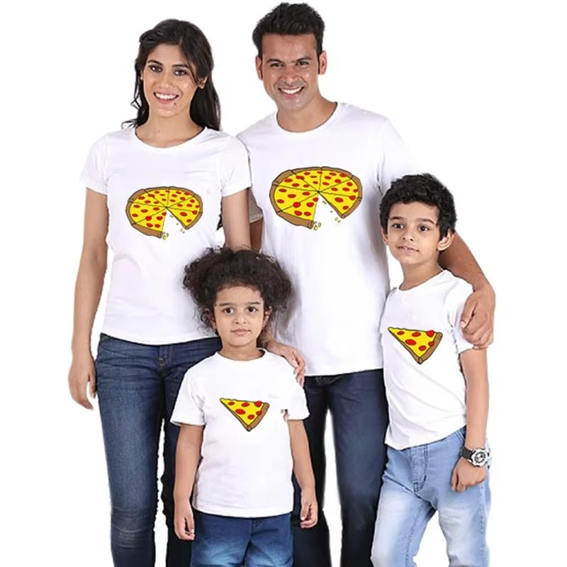 Summer Family Matching Pizza Shirts – Dad Mom Baby Matching T-Shirts – Funny Pizza Print Family Clothes – Father Mother Daughter Son Short Sleeve Matching Outfit