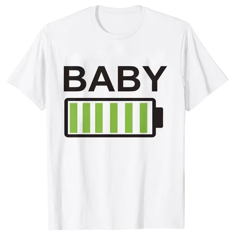 Battery Print Family Matching Shirts – Daddy Mommy Daughter Son Baby Matching T-Shirts – Dad Mom and Me Family Party Clothes – Funny Family Graphic Tees