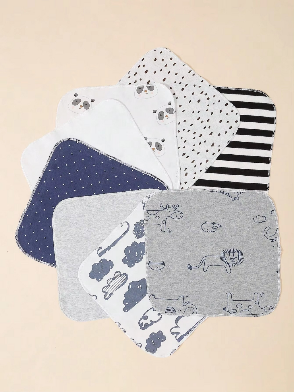 8PCS Baby Cotton Washcloth Set – Soft Square Baby Towels – Newborn Bathing, Feeding & Face Cleaning Cloths for Toddlers