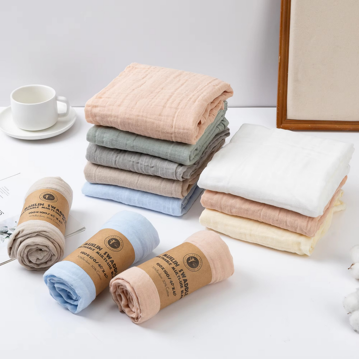 2-Layer Muslin Baby Receiving Blanket – Soft Cotton Newborn Swaddle Blanket – Infant Bath Towel, Sleeping Mat & Baby Shower Gift