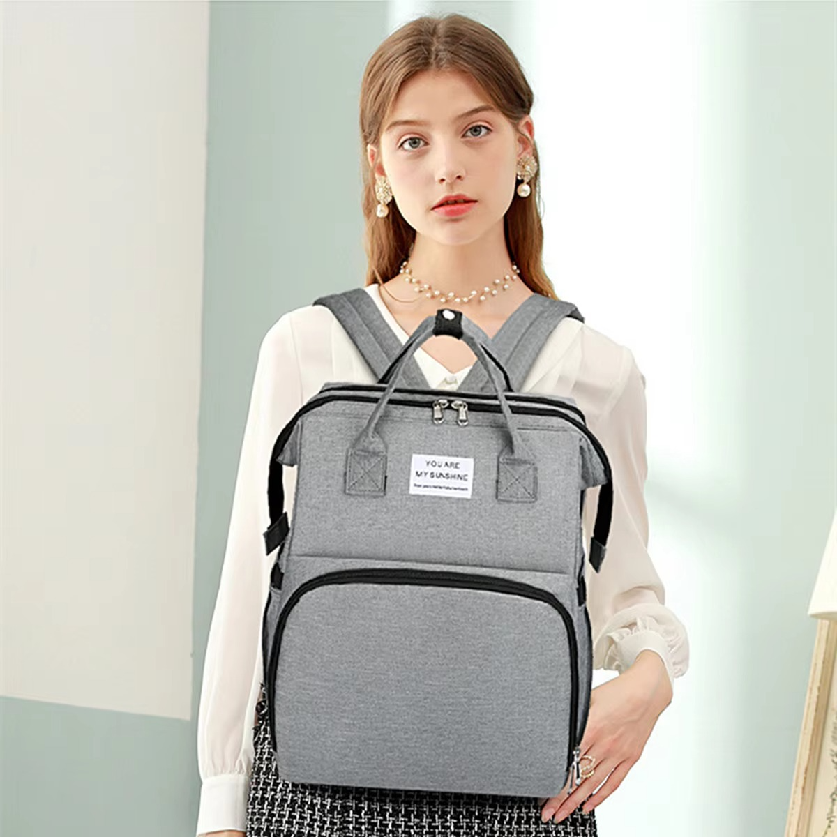 Foldable Diaper Bag Backpack with Changing Station – Portable Baby Bed, Insulated Bottle Pockets & Large Capacity Multifunction Mommy Backpack