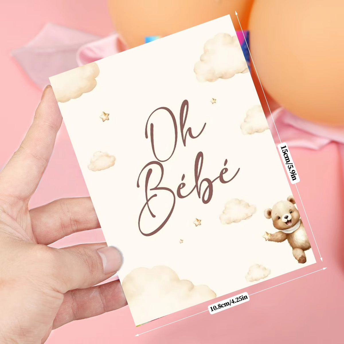 30PCS French Baby Shower Prediction Cards – Cute Bear Baby Guessing & Wishes Cards – Baby Shower Game for Predicting Name, Weight, Size & Birth Date