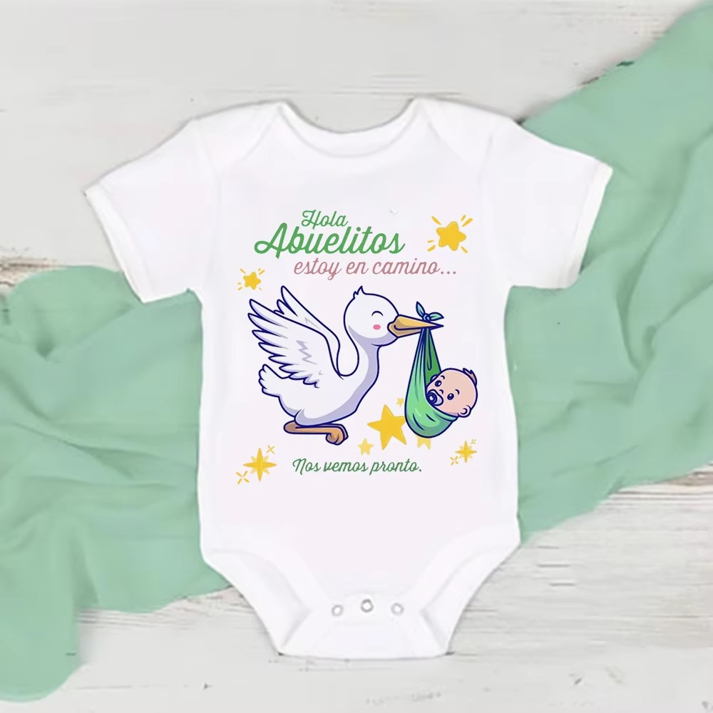 Hello Grandparent Newborn Romper – Pregnancy Announcement Baby Bodysuit – “I’m on My Way, See You Soon” Family Reveal Outfit for Newborn Boys & Girls